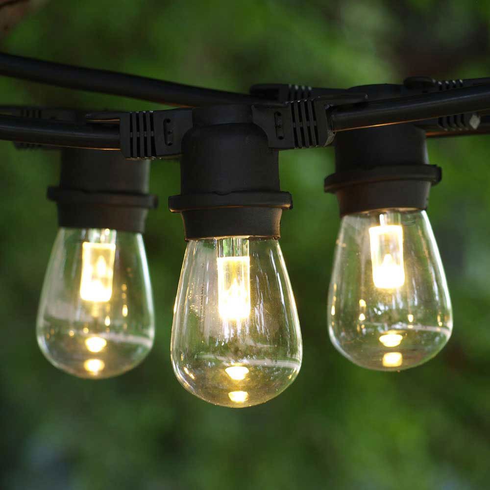 S14 LED professional outdoor string lights black cable warm white festoon