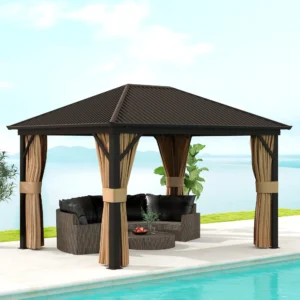 3.6x3m aluminium frame hardtop gazebo with polycarbonate roof garden pavilion